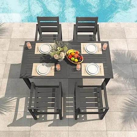 Black 5-Piece Patio Table and Chairs Set for Outdoor Dining