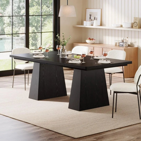 Modern 63 Inch Black Dining Table for 4 to 6 People
