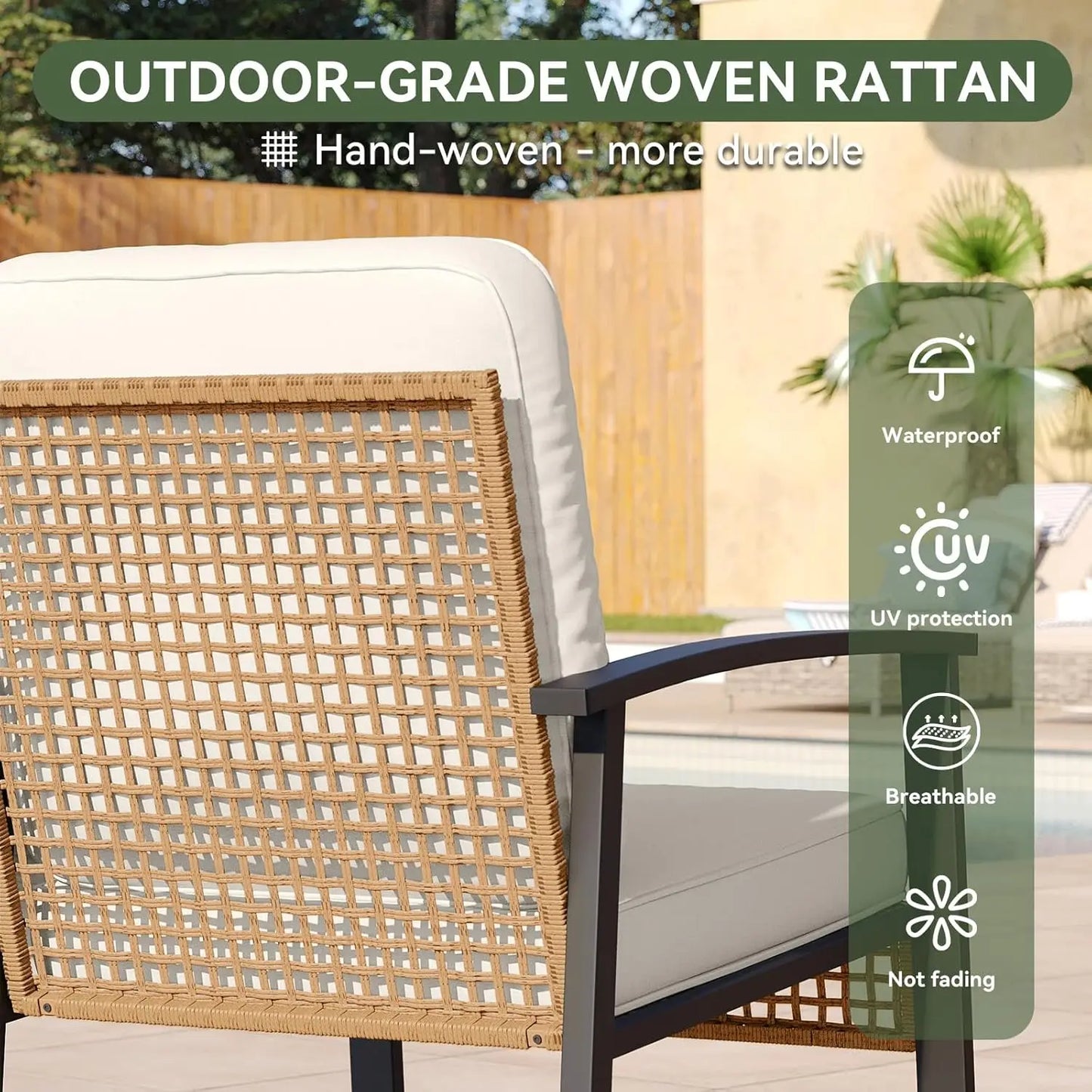 Beige 3-Piece Outdoor Rocking Bistro Set with Thick Cushions