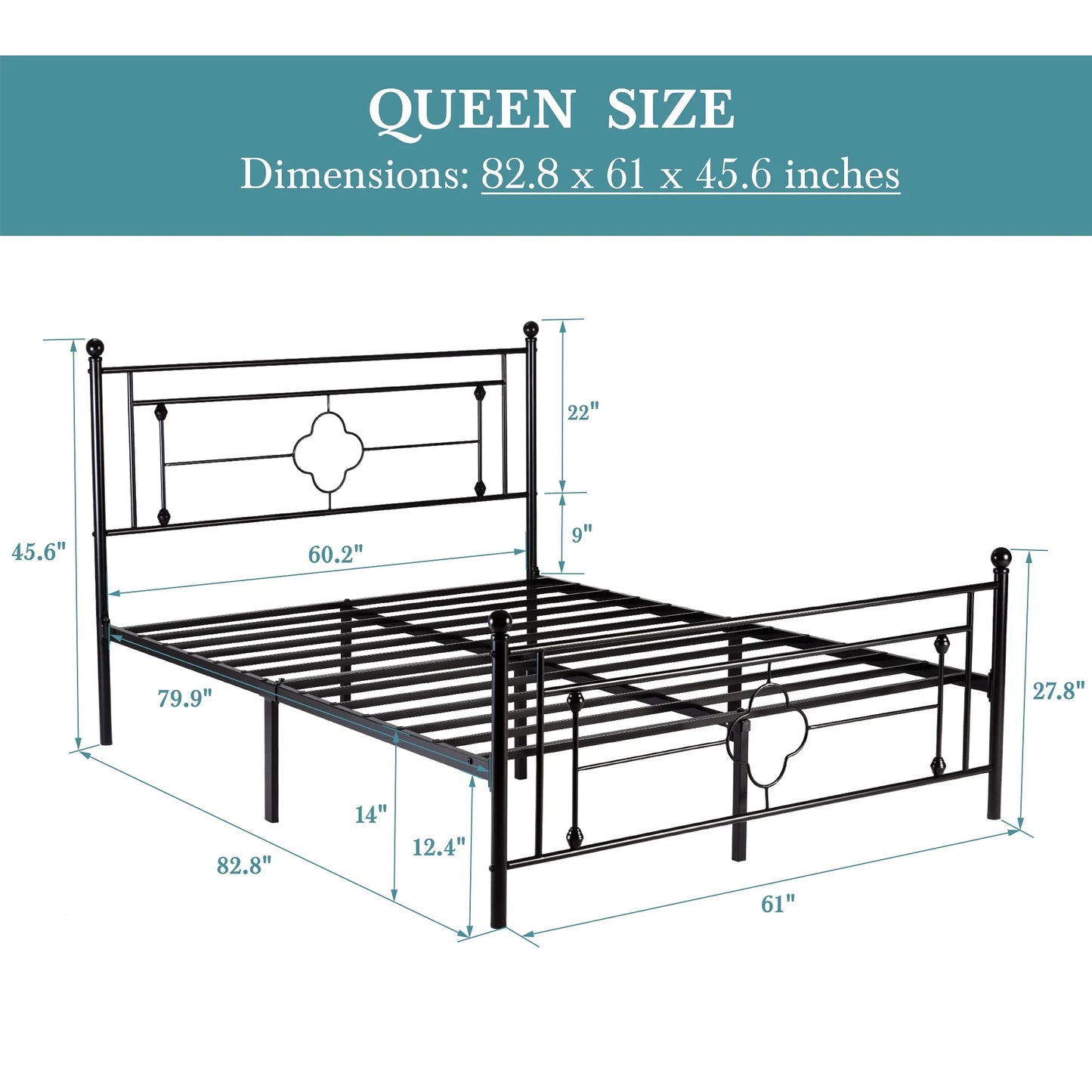HOOMIC 14 Inch Vintage Metal Platform Bed Frame with Iron Design