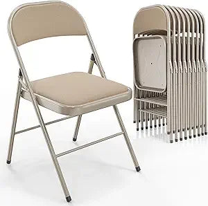Folding Chairs Set of 10 with Padded Seats and Metal Frame