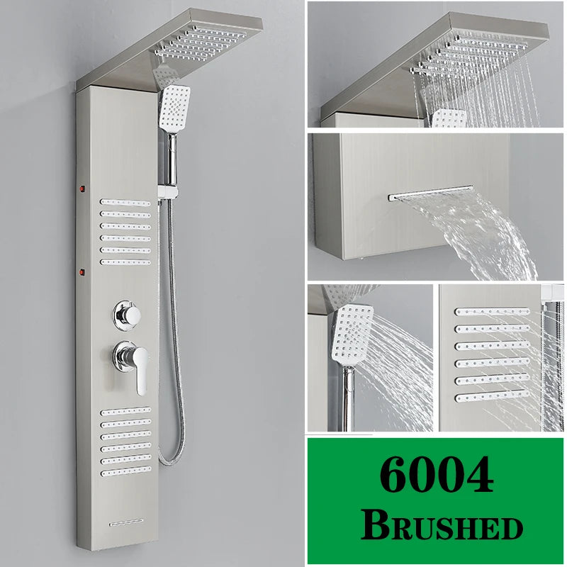 LED Shower Panel Matte Black Rainfall System with Massage Jets