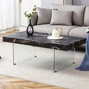 Modern White Rectangle Glass Coffee Table with Storage 43 Inches