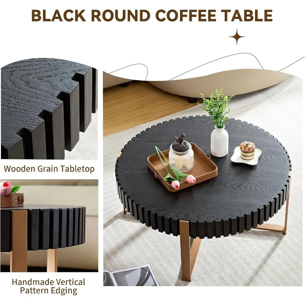 Modern 31.5 Inch Round Wooden Coffee Table for Living Room