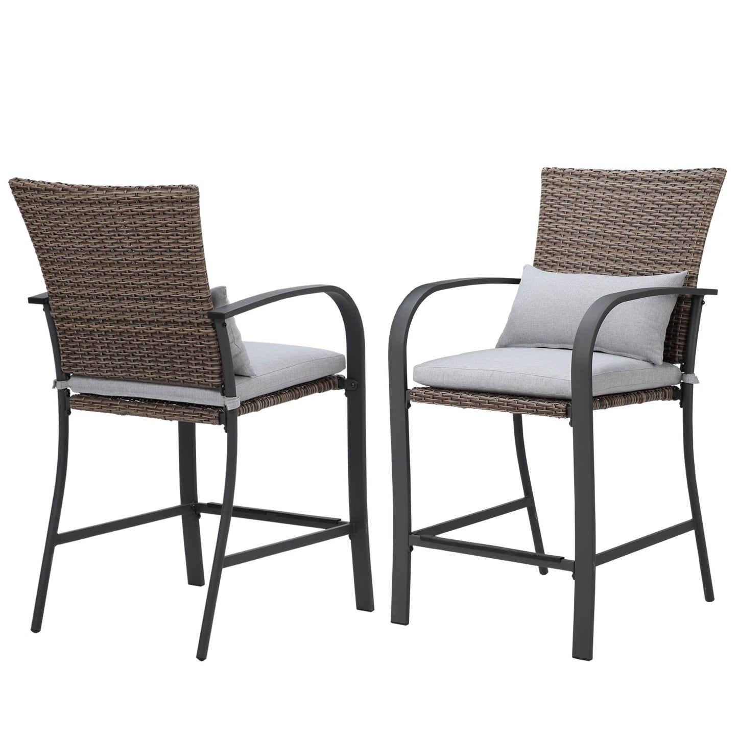 Naga Bahna 2pcs Rattan Wicker Patio Bar Chair Set with Cushions