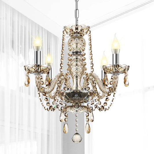 4 Arms Crystal Chandelier Pendant Light in Cognac Gold Finish