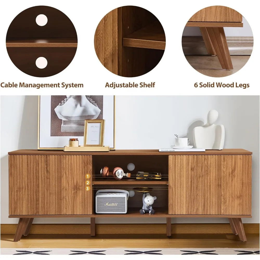 Rustic Walnut TV Stand and Coffee Table Set with Storage