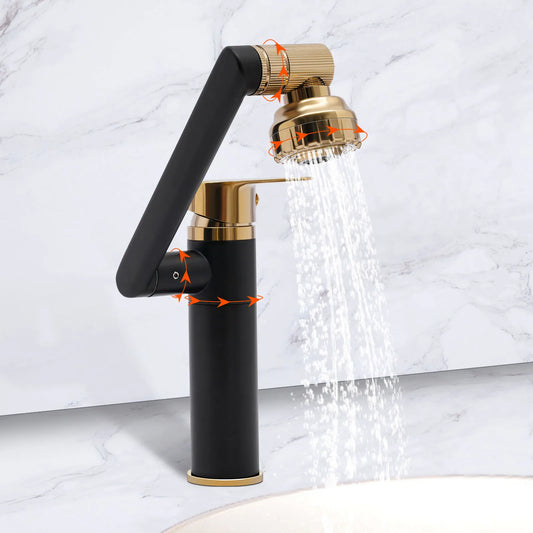 Multifunctional 360 Degree Swiveling Bathroom Faucet in Black Gold