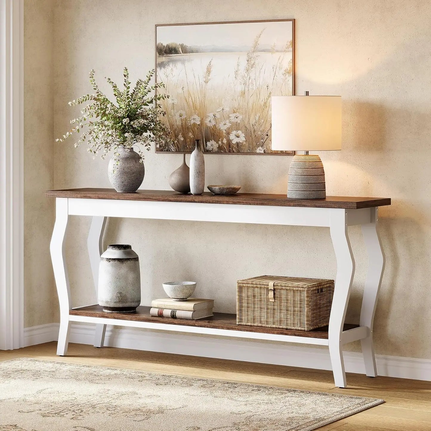 Little Tree Long Console Table with Metal Legs for Living Room
