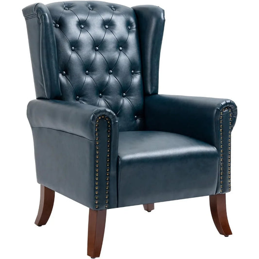 Modern Blue PU Leather Accent Chair for Living Room or Bedroom