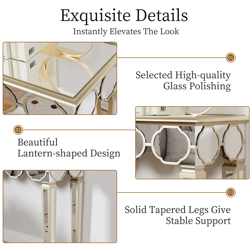 LUVODI Modern Glass Console Table with Gold Rim for Living Room