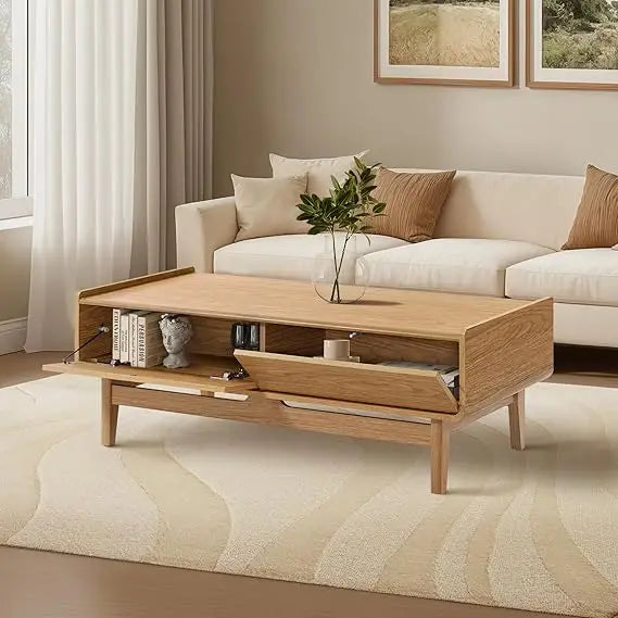 LuxenHome 47 Inch Mid Century Modern Coffee Table with Storage