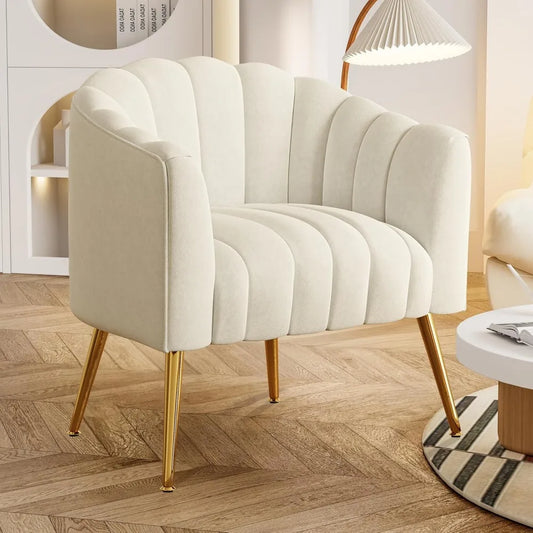 Oversized Pumpkin Couch Accent Chair in Comfy Velvet Beige
