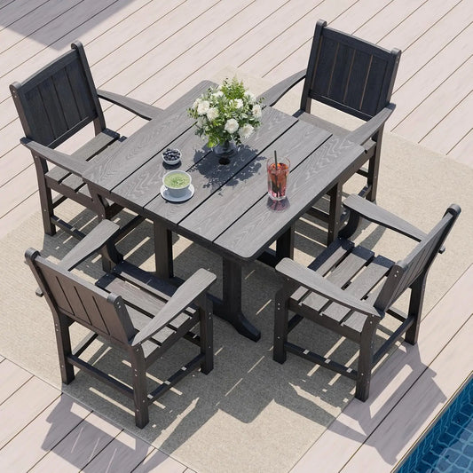 5 Piece Outdoor Dining Set with Stylish HDPE Table and Chairs