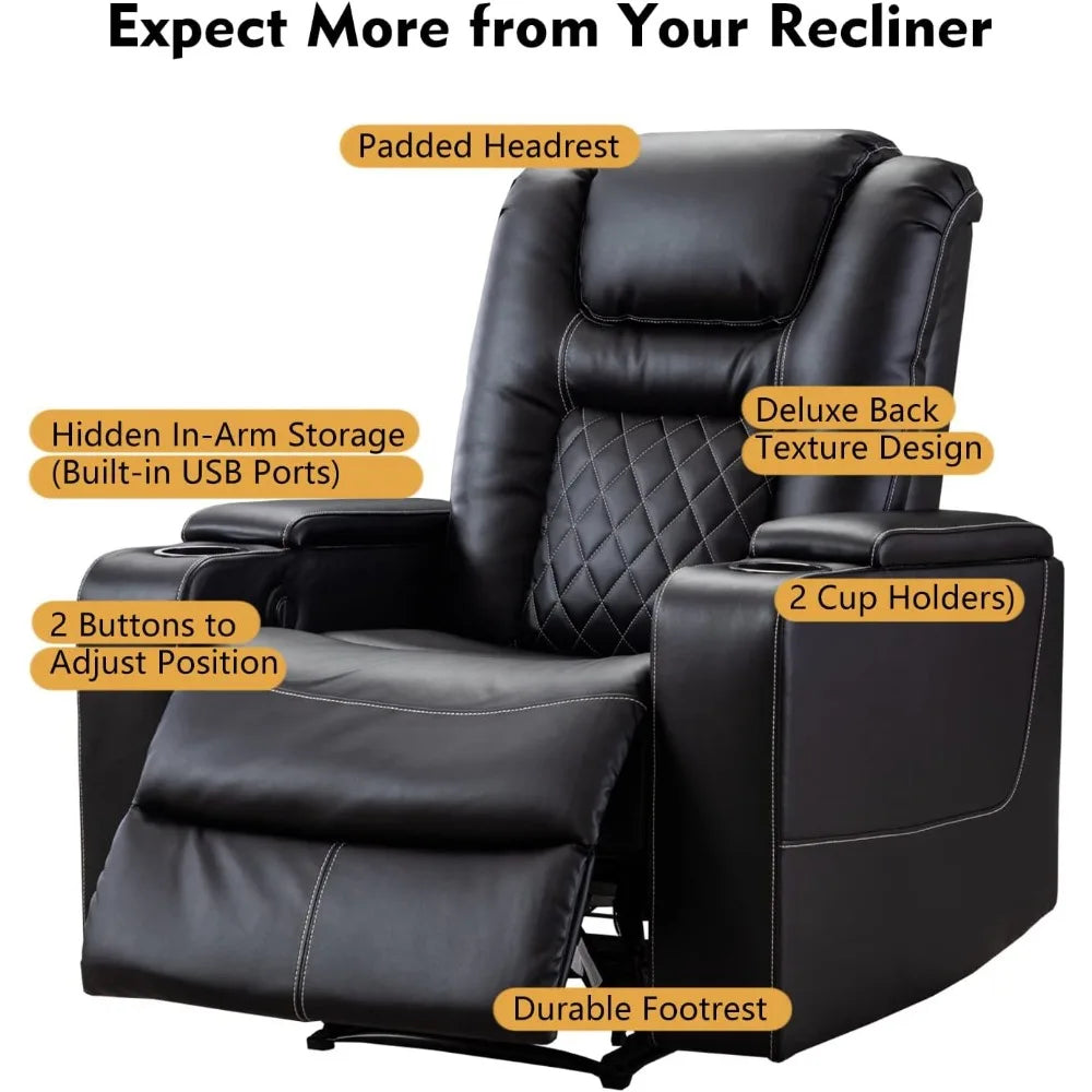 Electric Power Recliner Chair with USB Ports and Cup Holders
