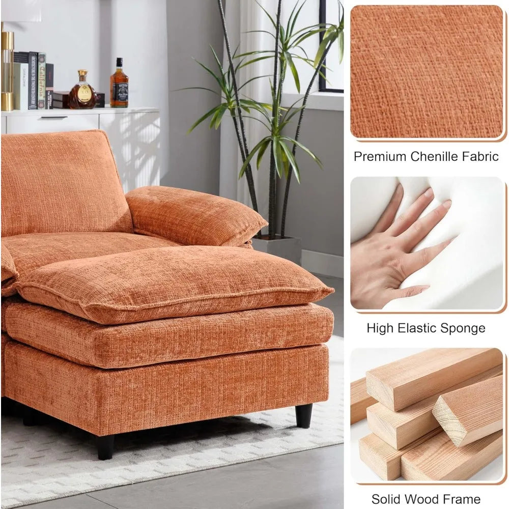 Orange Oversized Cloud Accent Chair with Ottoman for Comfort