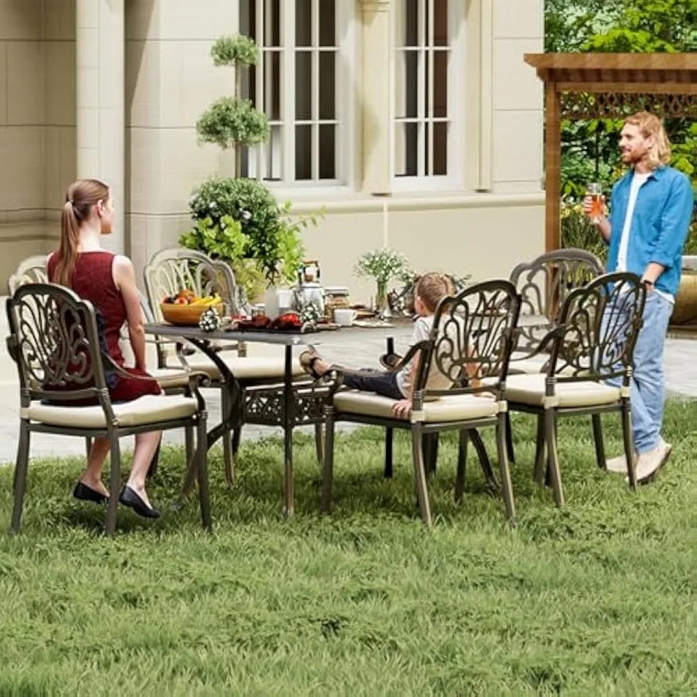 Retro Outdoor Dining Set for 6 with Umbrella and Table
