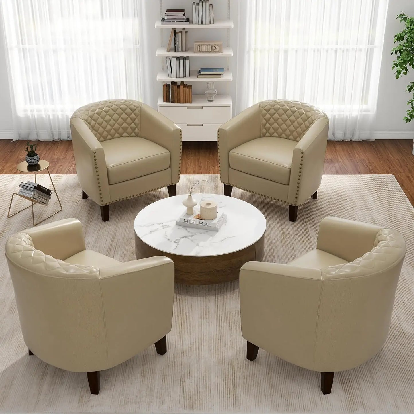 Faux Leather Barrel Accent Chairs Set of 4 Comfy Modern Design
