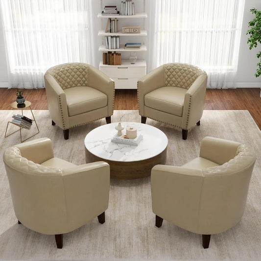 Faux Leather Barrel Accent Chairs Set of 4 Comfy Modern Design