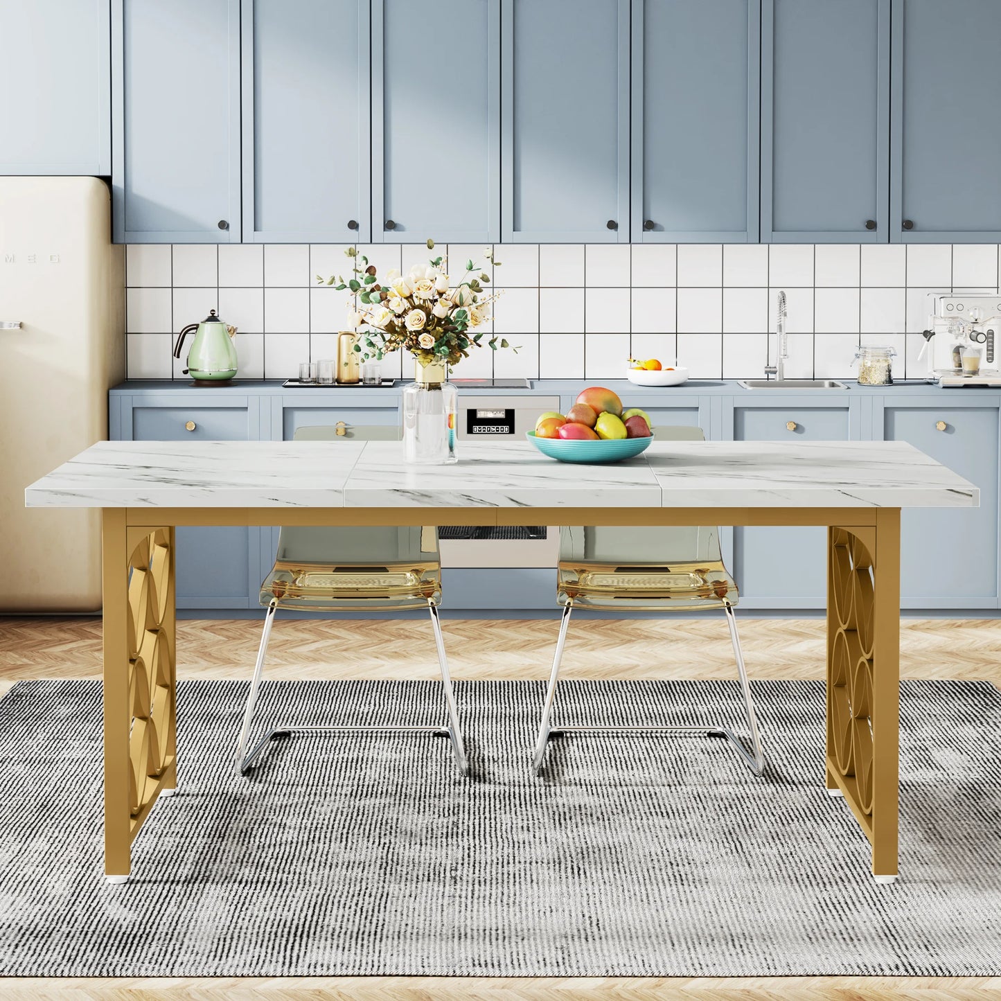 Tribesigns 63 Inch Modern Marble Dining Table for 6 People