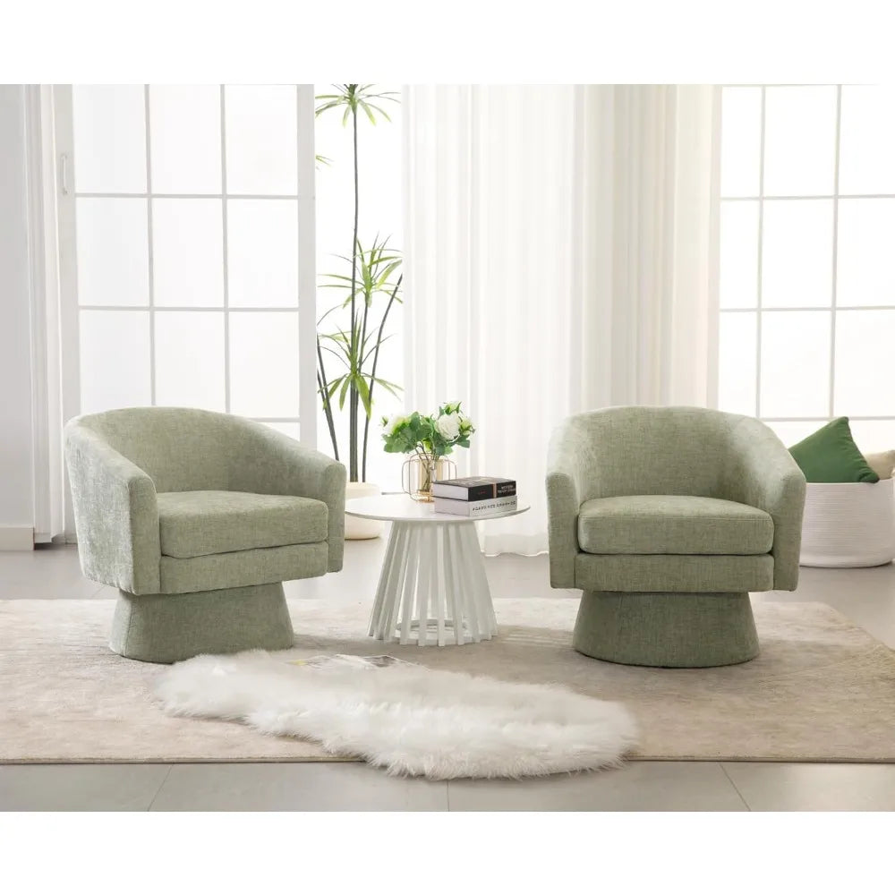 Green Swivel Accent Chairs Set of 2 Cozy Upholstered Design