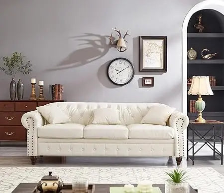 Tufted Leather Chesterfield Sofa with Storage and 3 Seats