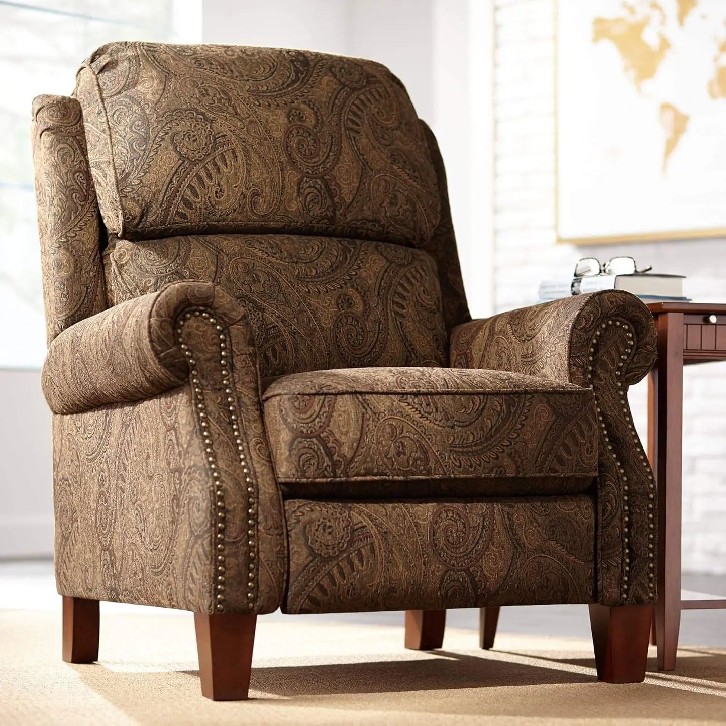 Beaumont Warm Brown Paisley Recliner Chair for Comfort and Style