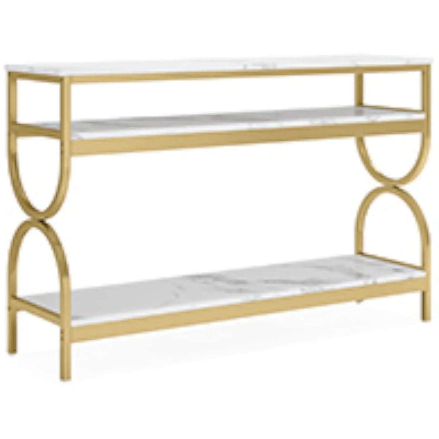 Modern 3 Tier Console Table with Faux Marble Top and Storage Shelves