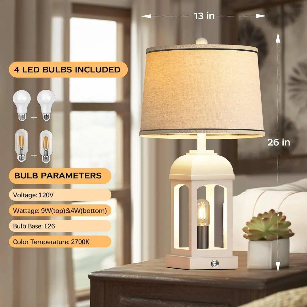 Rustic Touch Table Lamp Set of 2 with USB and Nightlight