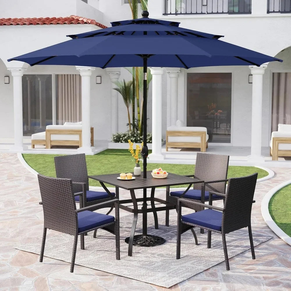 5 Piece Outdoor Dining Set with Cushioned Chairs and Umbrella