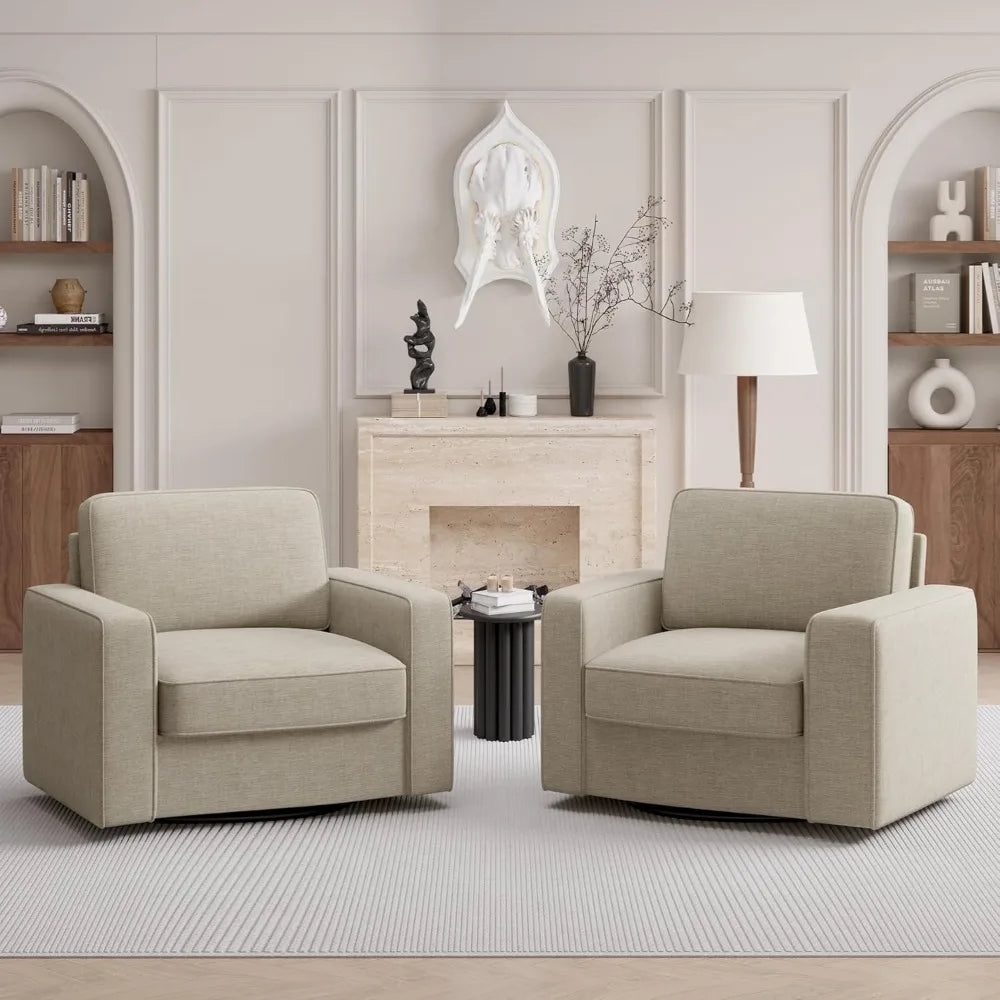 Beige Swivel Accent Sofa Chair Set of 2 for Living Room Office