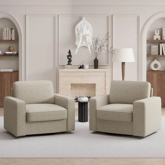 Beige Swivel Accent Sofa Chair Set of 2 for Living Room Office