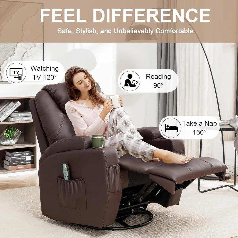 Comfortable 360 Degree Swivel Rocker Recliner with Massage Heat