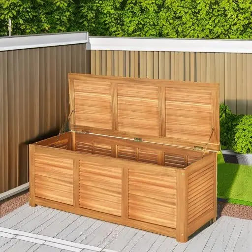 Acacia Wood Deck Box 46 Gallon Outdoor Storage Bench Teak Finish