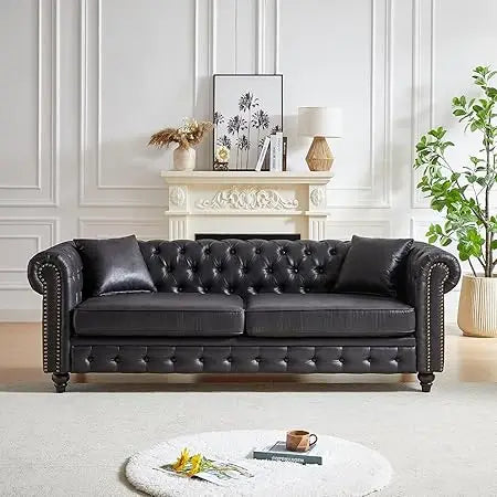 Modern Chesterfield Sofa Couch 85.5 Inch Brown 3-Seater Design