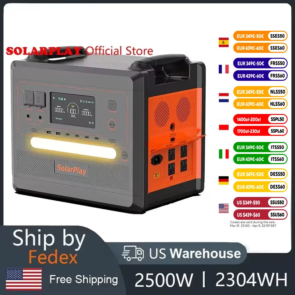 SolarPlay Portable Power Station 2500W 2300Wh Solar Generator