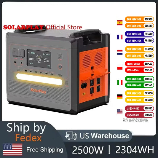 SolarPlay Portable Power Station 2500W 2300Wh Solar Generator