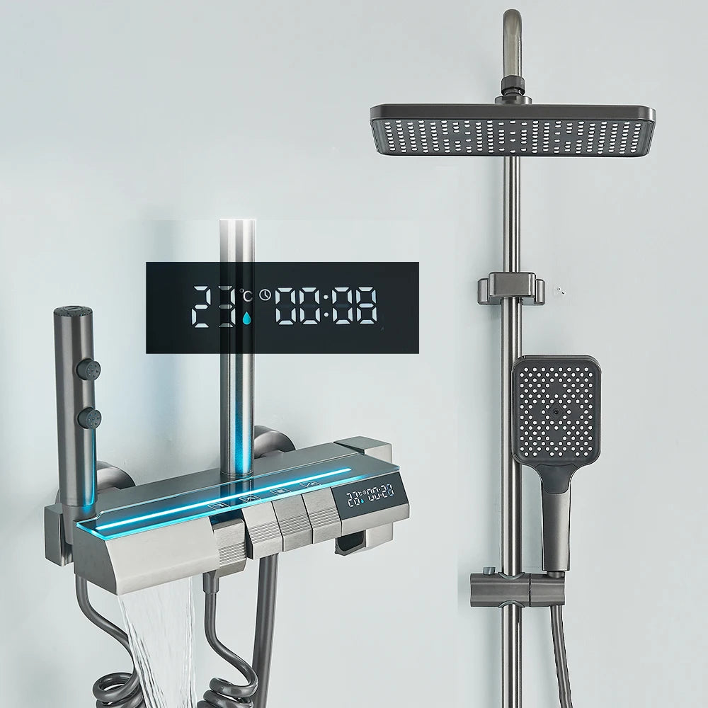 White Bathroom Shower Faucet with Digital Display and Tap