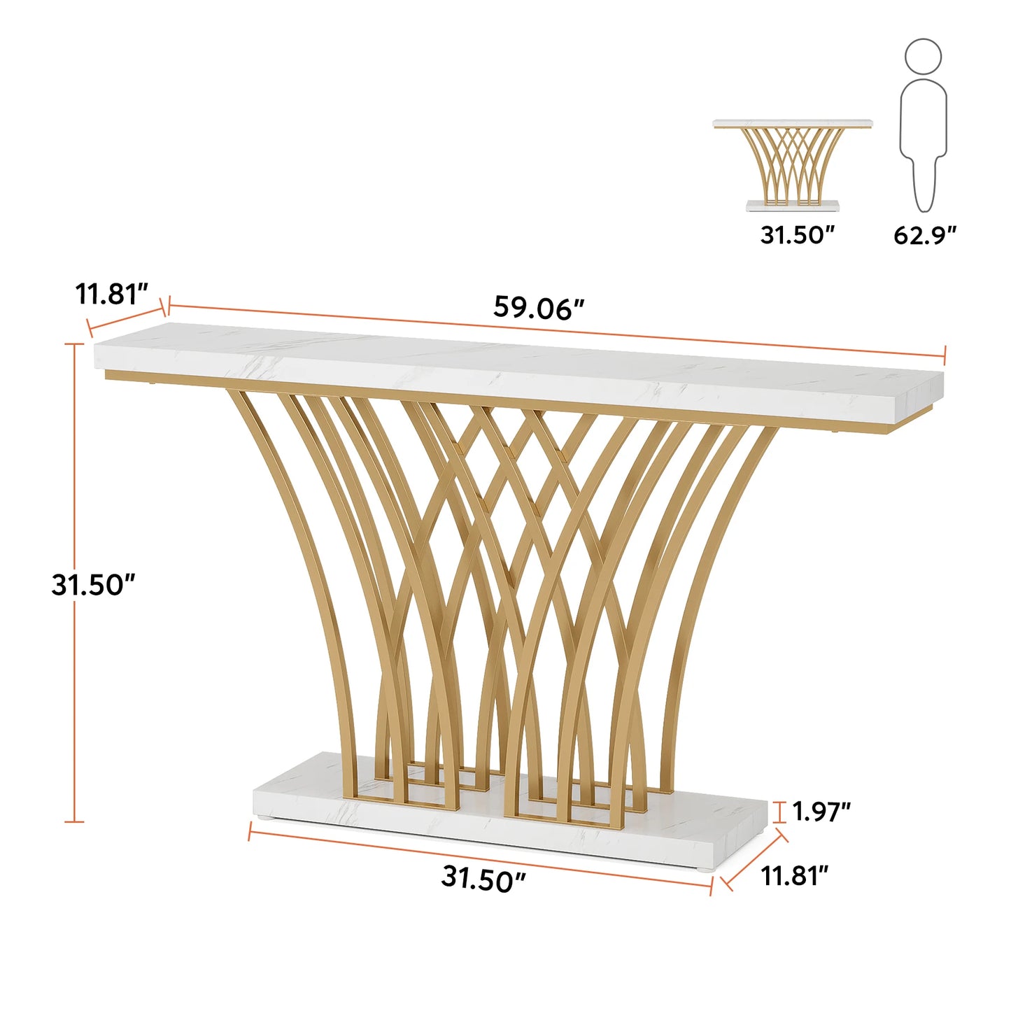 Tribesigns 59 Inch Gold Console Table Modern Entryway Furniture