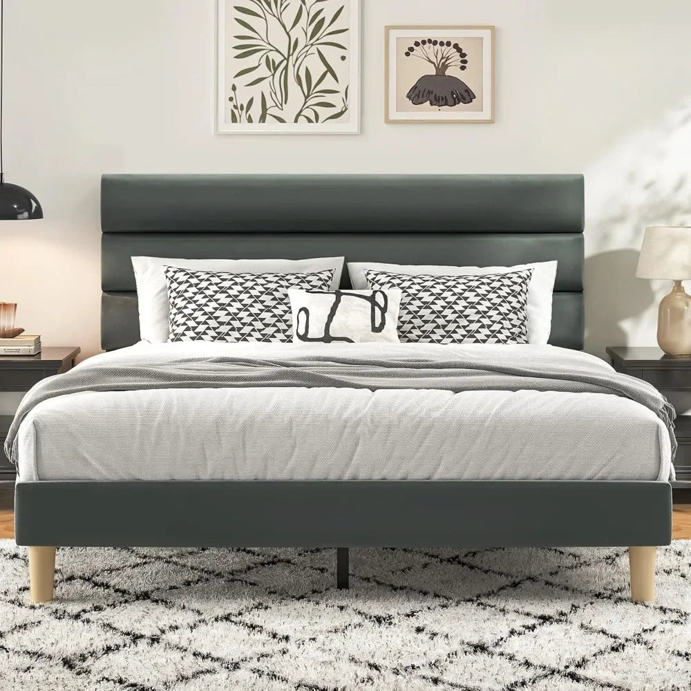Modern Velvet Upholstered Bed Frame with Sturdy Metal Support