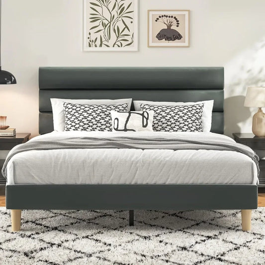 Modern Velvet Upholstered Bed Frame with Sturdy Metal Support