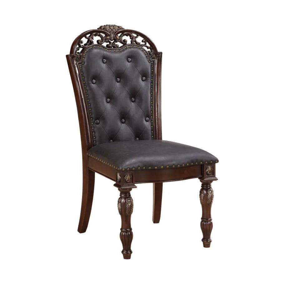 Elegant Button Tufted Faux Leather Dining Chairs Set of 2