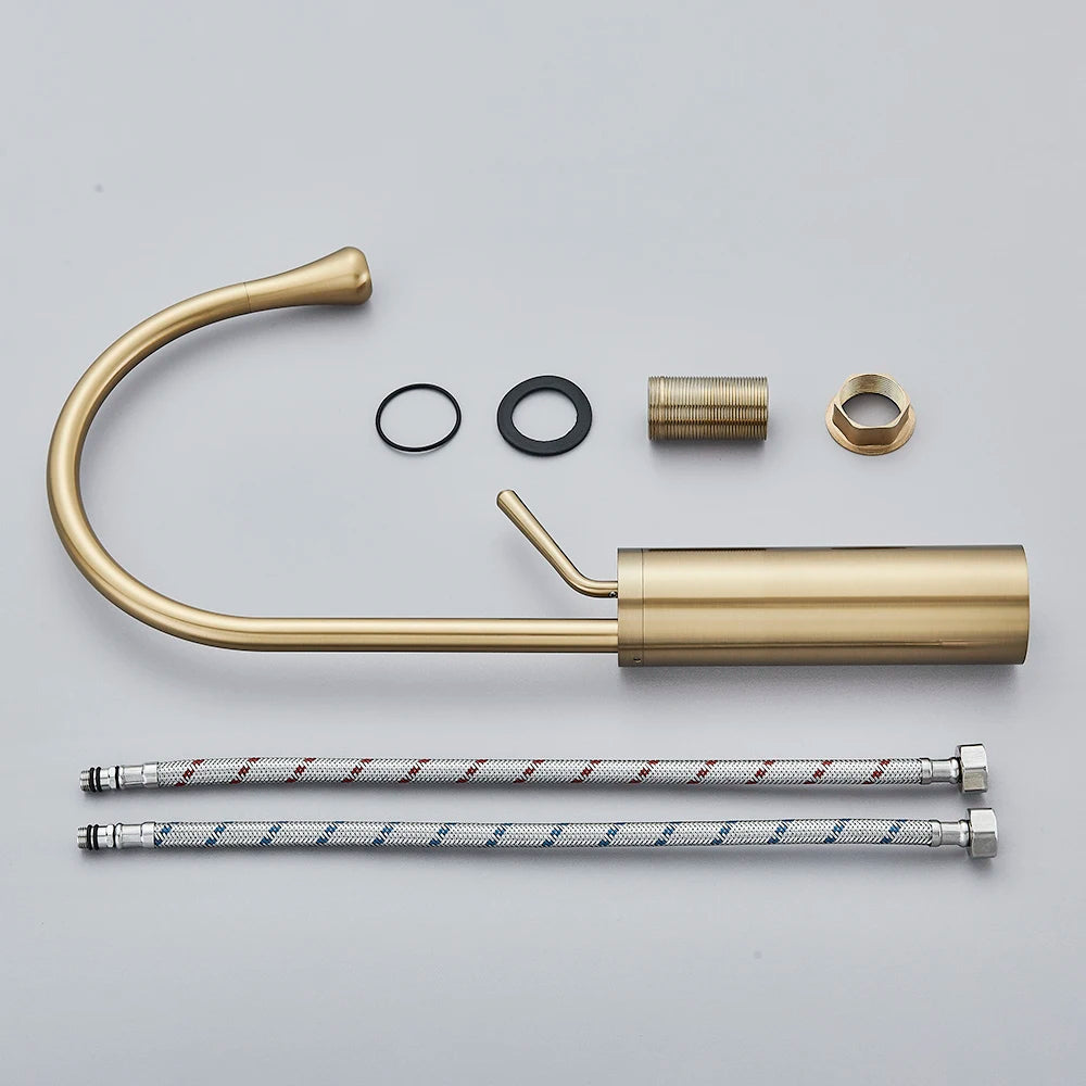 Brushed Gold Basin Faucet Deck Mounted Mixer for Bathroom Sink