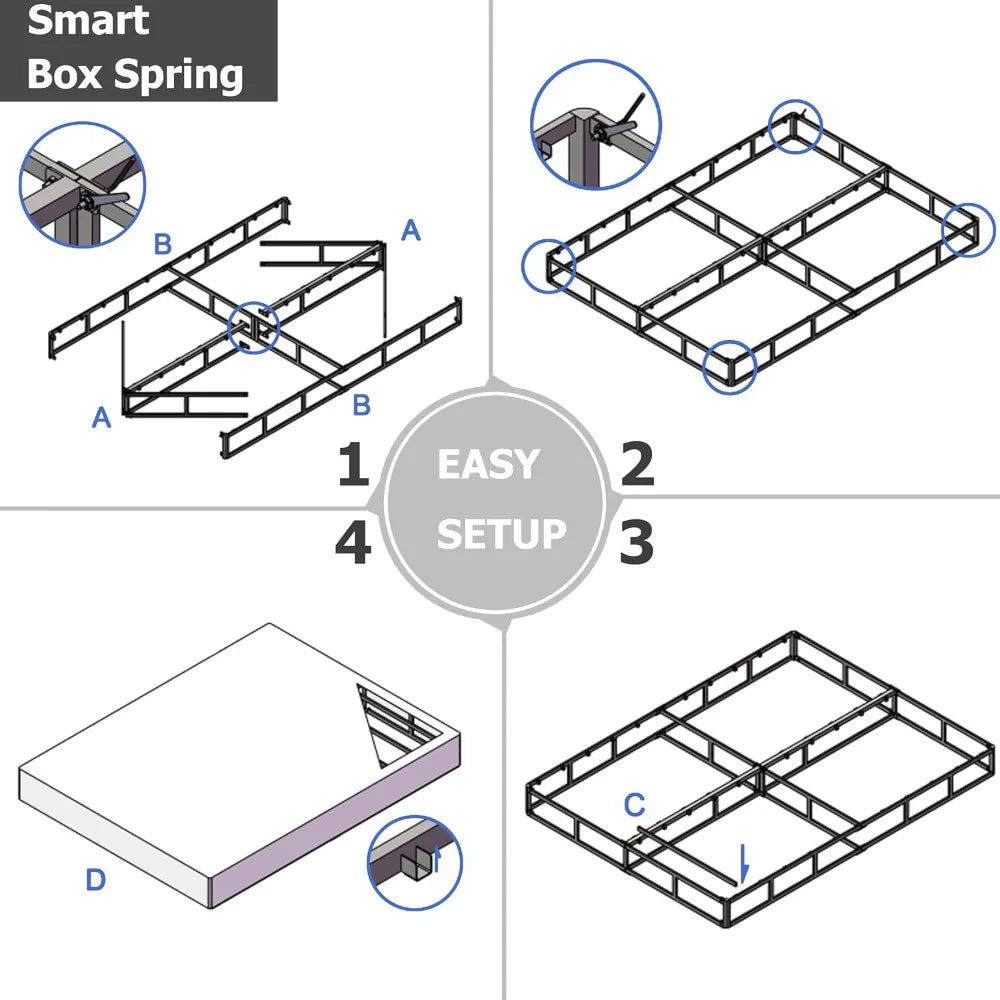9 Inch High Profile King Box Spring Metal Frame Mattress Foundation