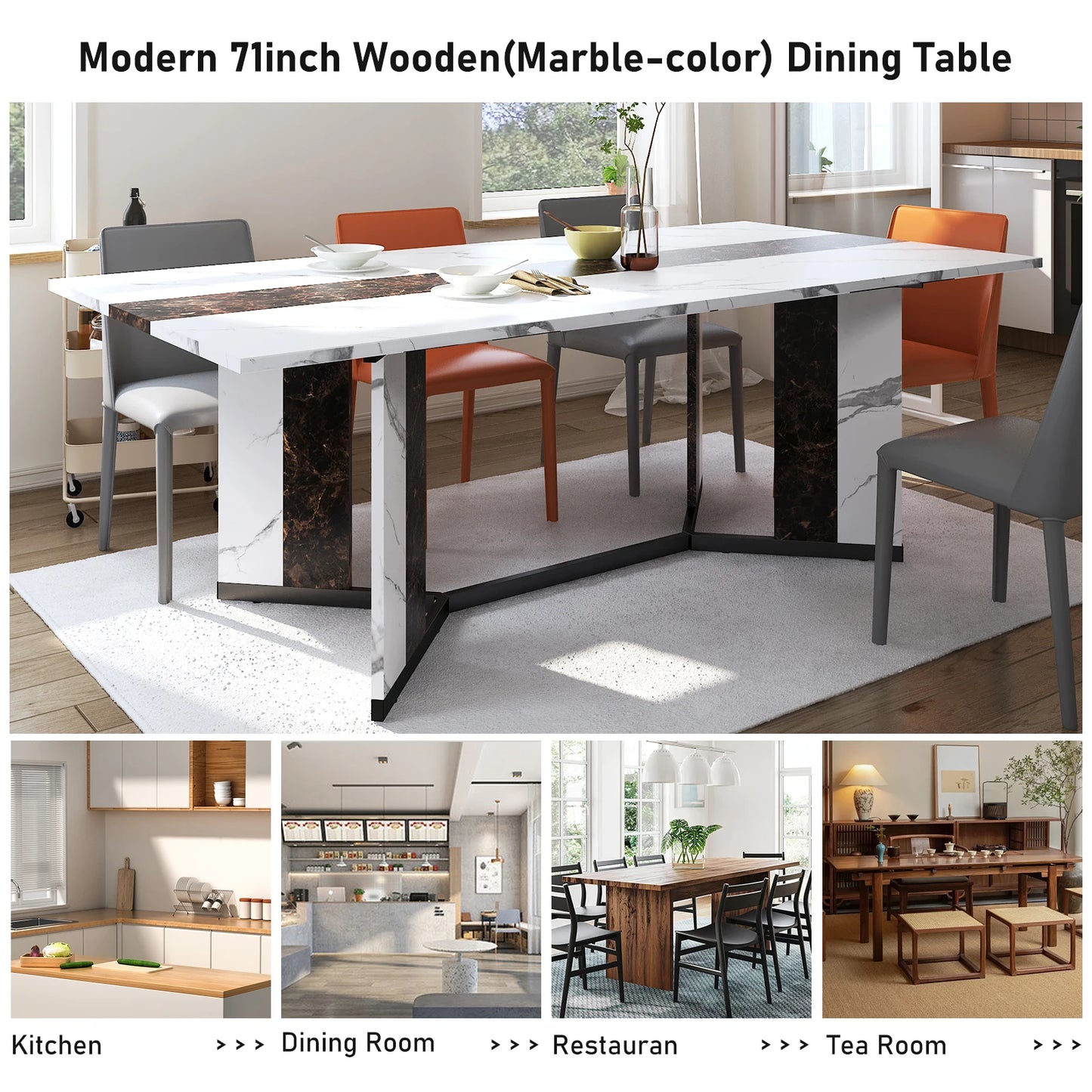 Large Luxurious Rectangular Dining Table for 6 to 10 People