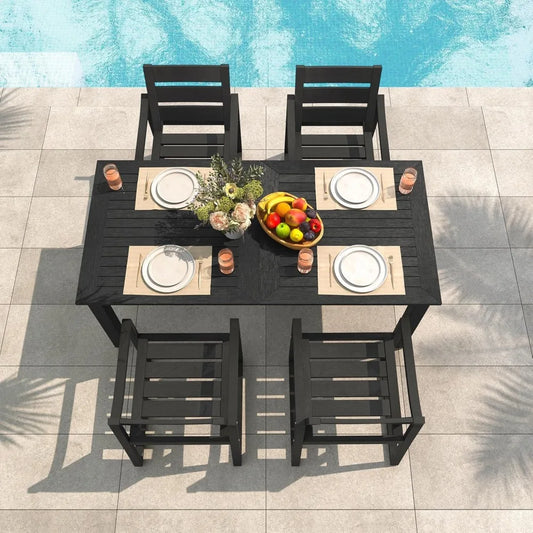 Black 5-Piece Patio Table and Chairs Set for Outdoor Dining