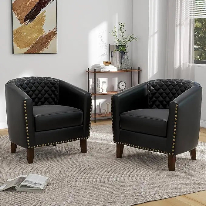 Faux Leather Barrel Accent Chairs Set of 4 Comfy Modern Design