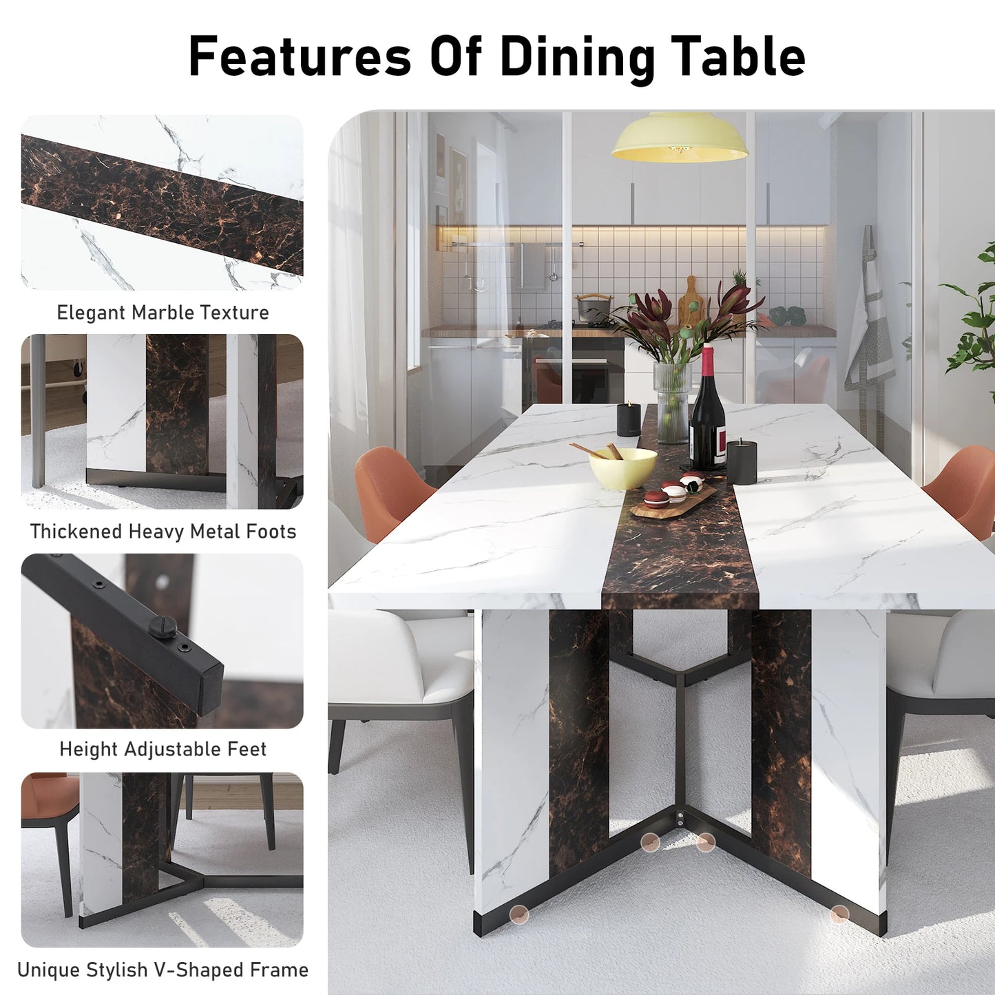 Large Luxurious Rectangular Dining Table for 6 to 10 People