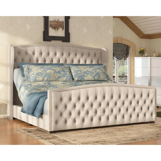 Amerlife King Size Adjustable Bed Frame with Velvet Headboard