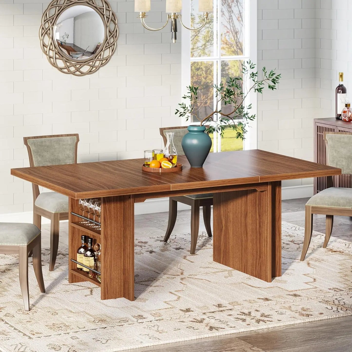 Farmhouse Dining Table for 6 to 8 with Storage 63 Inch Rectangular